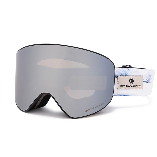 Julong Sports Ski Snowboard Goggles Magnet Dual Layers Silver Lens Anti-Fog UV Protection Anti-Slip Strap Design for Men Women