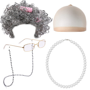 Perruque de grand-mère Halloween, cheveux courts bouclés, pour cosplay de femme âgée, homme âgé, adulte unisexe d'âge moyen/<span class=keywords><strong>mature</strong></span>, costume en soie - Product Image 4