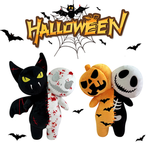 Peluche Chauve-souris Noire et Citrouille Maléfique Brodé avec Lumière Verte Brillante dans l'Obscurité – Cadeau d'Halloween Très Demandé - Product Image 1