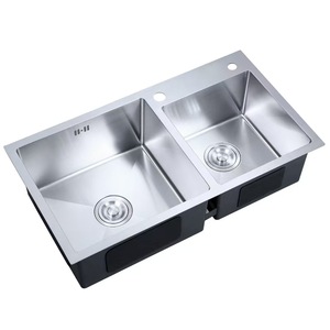 Chất lượng cao handmade thép không gỉ 201 thương mại bồn rửa bát đôi bồn rửa nhà bếp với cống mà không có vòi nước - Product Image 3