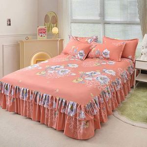 Double Layer Floral Printed 100% Polyester 100TC 30 Count Washable All-Season Bilateral <b>Bed</b> Skirt <b>Set</b> - Product Image 2