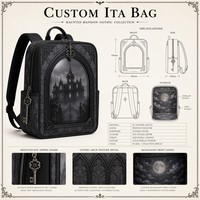 Tas Ransel Custom Haunted House dengan Penutup Tas Model Ita Bag, Hiasan Filigree Lengkung, Perlengkapan Perak Antik, Kantong Dalam Ber-resleting, dan Bantalan Empuk