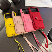 Sac de carte de motif de litchi de couleur unie de luxe pour Apple 17promax étui de téléphone portable pour IPhone16 comprend Portable 15 lanière 14