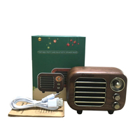 Vofull Mini haut-parleur BT rétro en bois massif 1100mah Radio FM vintage en bois massif