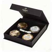 Boîtes rigides magnétiques personnalisées de qualité supérieure avec insert en mousse EVA, logo imprimé en feuille métallisée pour l'emballage de cadeaux de luxe de caviar et de fruits de mer gastronomiques