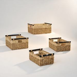 Panier à linge en jonc de mer du Vietnam, panier rond tissé, motif noir, bac de rangement en tissu, grande taille, exportation internationale - Product Image 1