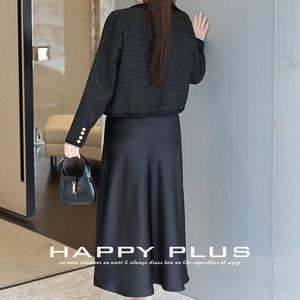 Ensemble jupe et haut en satin pour femme Happy Plus, manches longues, couleur unie, taille haute, coupe sirène, anti-boulochage N9314 - Product Image 1