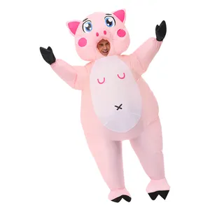 Fantasia inflável de porco rosa, fantasia adorável de porco, feliz halloween, animal fofo, ar fácil de inflar, traje de ar