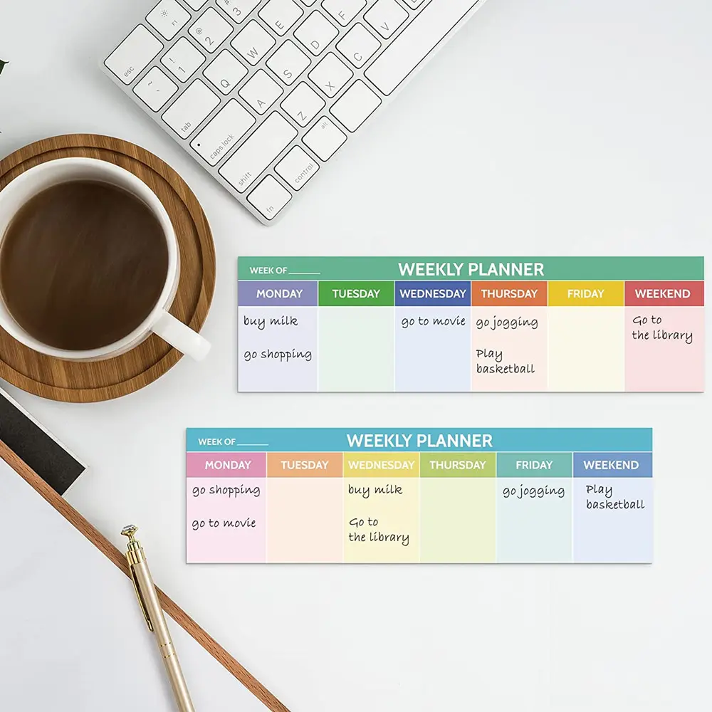 Colorful Weekly Planner Sticky Notepad 2.8 x 9.5 Inch with Adhesive To Do List Notepad for Reminder Office