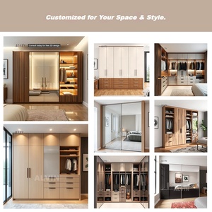 Armario Deslizante Moderno de Madera <span class=keywords><strong>Alvin</strong></span>, Armario de Almacenamiento Independiente de Gran Capacidad, Panel de Madera Maciza MDF para Dormitorio, Apartamento, Villa - Product Image 2