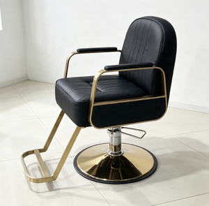 Modern White Faux Leather Barber Chair with Gold Frame Height Adjustable Hydraulic Base Salon Furniture - Product Image 4