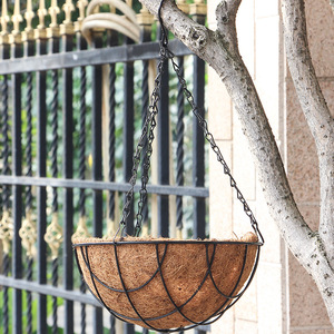 Indoor Outdoor Flower Pots Metal <strong>Hanging</strong> Planter <strong>Basket</strong> with Coir Liner Round Wire Plant Holder <strong>Chain</strong> for Garden Decoration - Product Image 6