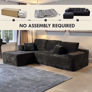 Sofás Modulares de Terciopelo Gris con Esponja Comprimida, Embalaje al Vacío, Sofá sin Estructura en Caja - Product Image 4