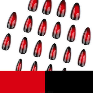24 <span class=keywords><strong>Uñas</strong></span> Postizas Acrílicas Cortas en Forma de Almendra, Color Rojo Ojo de Gato - Product Image 5