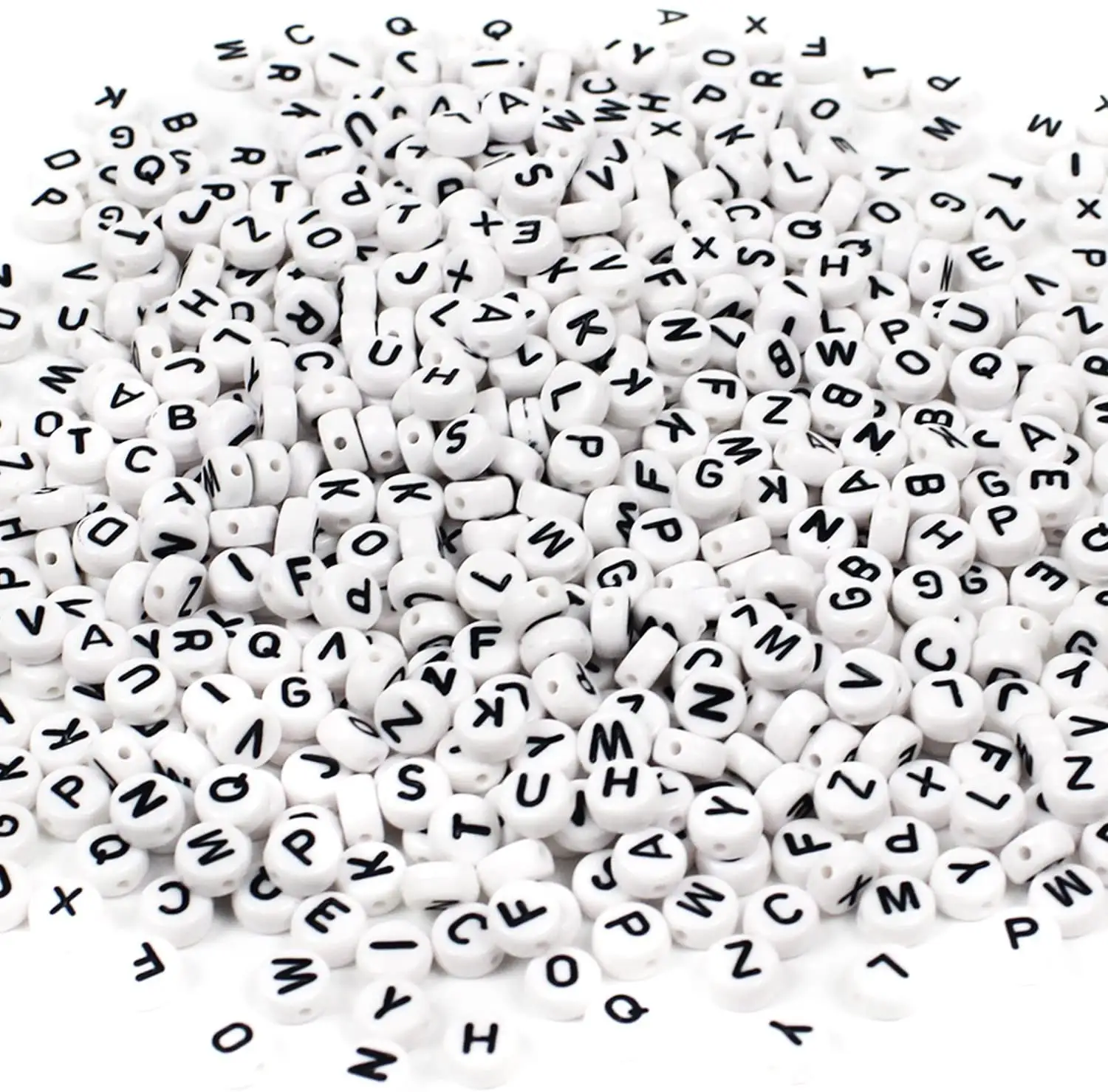 Letter Beads Round Shape A-Z 600 pcs/Bag 4 x7 MM Acrylic White Round Letter Beads for Bracelets and Jewelry Making, with Thread