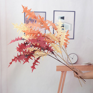 Venta al por mayor de flores de seda decorativas artificiales baratas, plantas para boda, hogar, arte con grandes hojas de roble, 3 tenedores, árbol de roble - Product Image 6