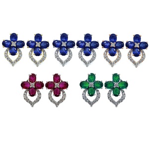 Meilleure fabrication bijoux brillant de haute qualité 14k solide or blanc véritable diamant pierre précieuse saphir goujons boucle d'oreille pour dame - Product Image 4
