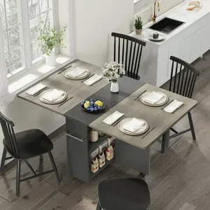 Mesa de comedor plegable, mesa de cocina de hojas colgantes con 2 estantes de almacenamiento, perfecta para espacios pequeños, mesa de cena, cocina, escritorio de oficina