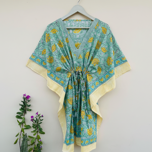 Kaftan largo estampado de bloque de mano de algodón, ropa de dormir para mujer, vestido suelto, caftán de algodón indio para mujer, estampado de bloque de mano - Product Image 1