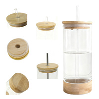 Gobelets en verre scellés avec couvercles en bambou et paille, verre de qualité supérieure, bambou pour gobelets, emballage et couleurs personnalisés, commandes en gros OEM