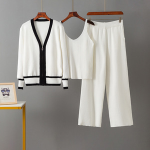 Custom Women's Three-Piece Casual Suit V-Neck Knitted Tank Top Ladies Zipper Cardigan Trousers Women Set Ropa De Mujer Elegante - Product Image 3