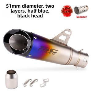 Pot d'échappement modifié pour moto Z900 <span class=keywords><strong>Ninja</strong></span> 400 CB650R R3 <span class=keywords><strong>SC</strong></span>, double couche, 51 mm, anti-rouille, noir/argent/bleu, avec embout - Product Image 4