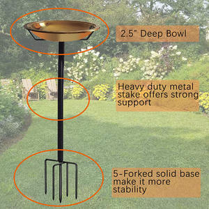 JH-Mech Bain d'oiseau en métal Piquet de jardin Mangeoire à oiseaux Bol avec piquet en métal Support de bain d'oiseau - Product Image 4