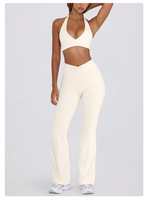 Vêtements de sport personnalisés pour femmes, vêtements de fitness, ensemble de yoga respirant, soutien-gorge de sport à col en V, legging taille haute, ensemble de vêtements de sport