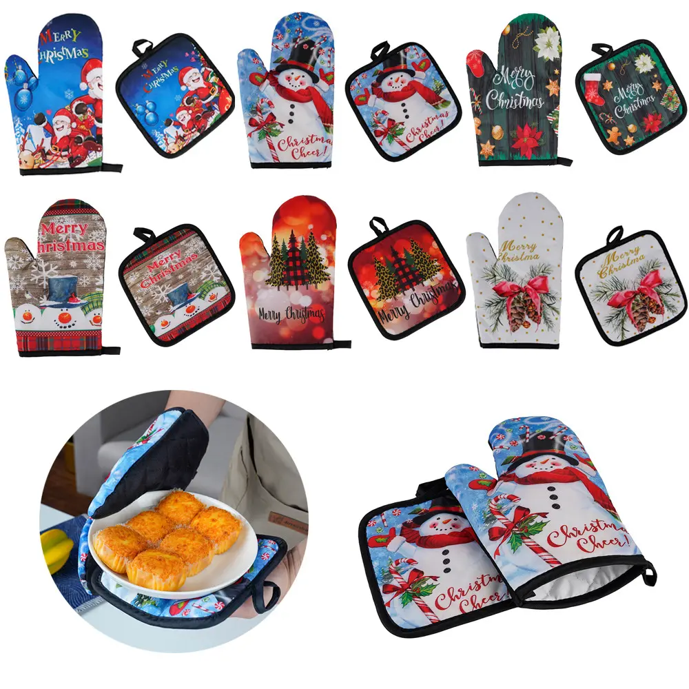 Hoge Kwaliteit Hittebestendige Kerst Decoratie Custom Design Ovenwanten En Potholders Met Goedkope Prijs