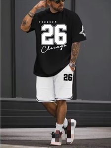 Magliette e pantaloncini alla moda da <span class=keywords><strong>uomo</strong></span> alla moda a maniche corte 2024 abbinano <span class=keywords><strong>abbigliamento</strong></span> da <span class=keywords><strong>uomo</strong></span> di nuovo Design estivo - Product Image 2