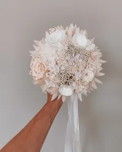 <span class=keywords><strong>Bouquet</strong></span> Rond <span class=keywords><strong>de</strong></span> Roses Éternelles Blanches et Champagne <span class=keywords><strong>Fleurs</strong></span> Séchées pour Mariage et Décoration <span class=keywords><strong>de</strong></span> Mariage - Product Image 2
