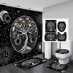 Celestial Glitter Sun Moon Phase Hippie Boho Astrologie Badezimmer 4PCS Zodiac Const ellation Dusch vorhang Set - Product Image 4