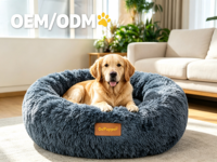 Coussin pour animaux de compagnie en forme de donut gris foncé personnalisé, en peluche douce, anti-anxiété, rond, pour petits chiens