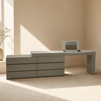 Coiffeuse européenne moderne en bois massif laqué, meuble de maquillage modulaire minimaliste avec miroir rabattable pour chambre de villa