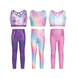 Abbigliamento da allenamento per bambini a vita alta personalizzato 2 pezzi canotta da allenamento per Yoga a colori traspiranti <span class=keywords><strong>e</strong></span> Leggings Yoga per bambini - Product Image 1