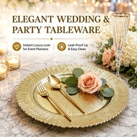 Assiettes de présentation rondes en plastique doré de 13 pouces, réutilisables, texturées motif récif, en gros pour la décoration de mariages, banquets et événements