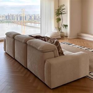 Retro French Cream Mid Century Fabric <b>Sofa</b> Adjustable Backrest Corner Straight Row <b>Sofa</b> For <b>Small</b> Living Room - Product Image 4