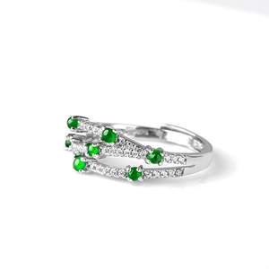 Natural genuine jadeite green <b>ring</b> in icy stone. S925 silver setting Fashionable <b>finger</b> <b>ring</b> for women Simple design Adjustable - Product Image 2