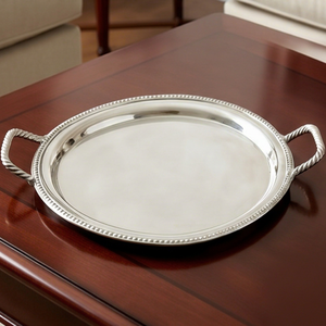 Elegant Durable <b>Large</b> Round Aluminum Tea Serving <b>Tray</b> Sustainable Decorative Metal Food <b>Tray</b> for Kitchen Hotel Restaurant - Product Image 1