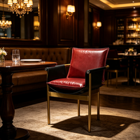 Fauteuil de luxe au design italien, structure en métal doré, chaise de salle à manger en cuir véritable, chaise de loisirs moderne pour hôtel et restaurant avec accoudoirs