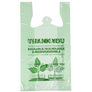 ถุงเสื้อยืดพลาสติกแบบย่อยสลายได้เองพร้อมโลโก้สำหรับซูเปอร์มาร์เก็ต - Product Image 4