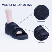 Chaussure post-opératoire ajustable en maille à bout ouvert avec trois sangles à anneaux en D et semelle extérieure texturée pour une protection du pied