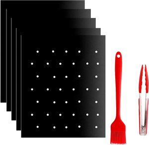 2025 New Design BBQ <b>Grill</b> Mats with Hole and Non-sticker 0.2mm Thickness Black <b>Mesh</b> Grilling Mat with Basting Brush - Product Image 2