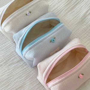 Wholesale Rose Decor Cotton Makeup Customizable Large Capacity <b>Zipper</b> Pouch Cosmetic Portable <b>Storage</b> <b>Bag</b> - Product Image 1