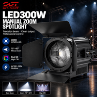Projecteur LED Fresnel 300W Ra95 3200K 5600K Zoom Manuel 15-60 Degrés DMX512 2CH 7CH Volets Réflecteurs IP20 pour Scène