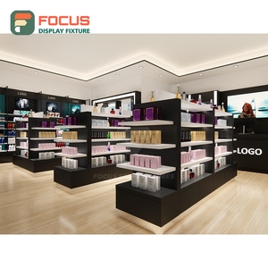 Modern Retail Outlet <b>Brushed</b> Stainless Steel Wall Shelving Fit Out Contractor Cosmetic Shop Design - Product Image 1