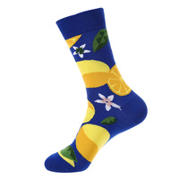 Chaussettes en coton peigné jacquard à motifs de fruits tropicaux (Dragon Fruit, Citron, Kiwi, Fraise, Cerise, Orange) et floraux, unisexe