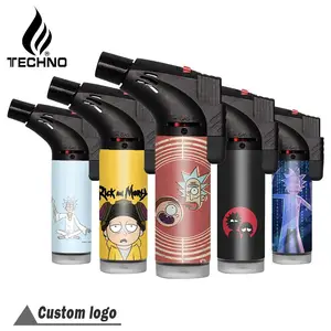 TECHNO便携式高品质大便宜可爱设计师OEM ODM可调火焰定制标志可再填充气体豪华手电筒打火机
