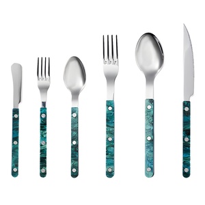 Juego de cubiertos de acero inoxidable con mango de mármol verde azulado, pulido a espejo, para el hogar, hotel, comedor occidental. - Product Image 1