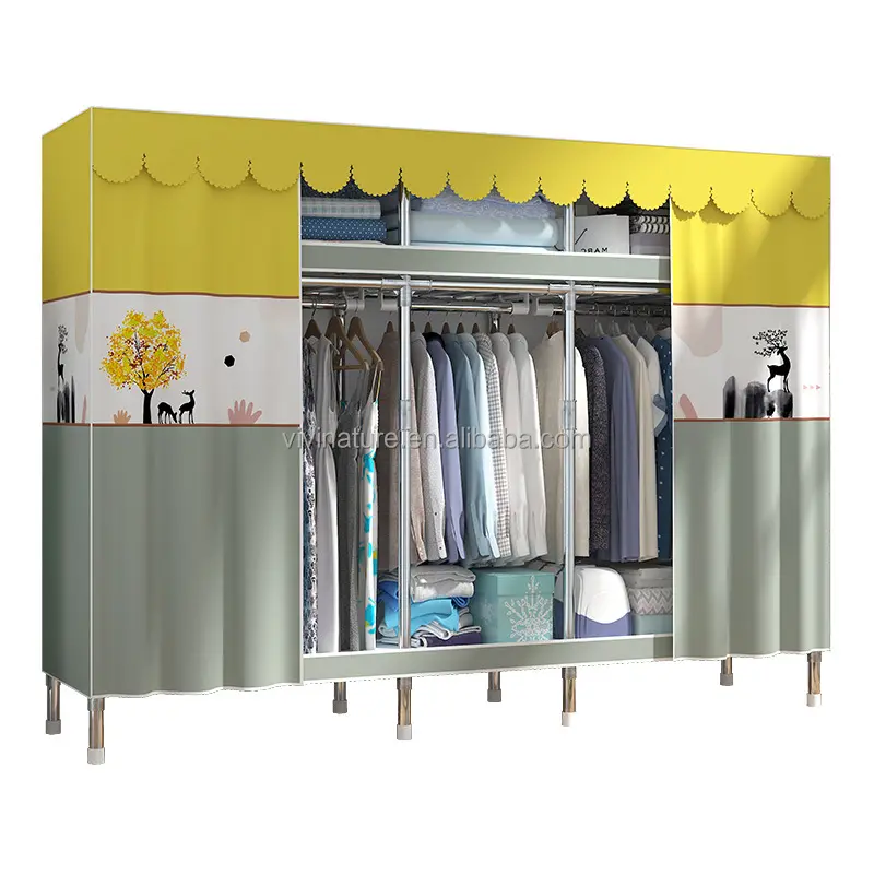 High quality Folding fabric wardrobe with metal frame large space wardrobe